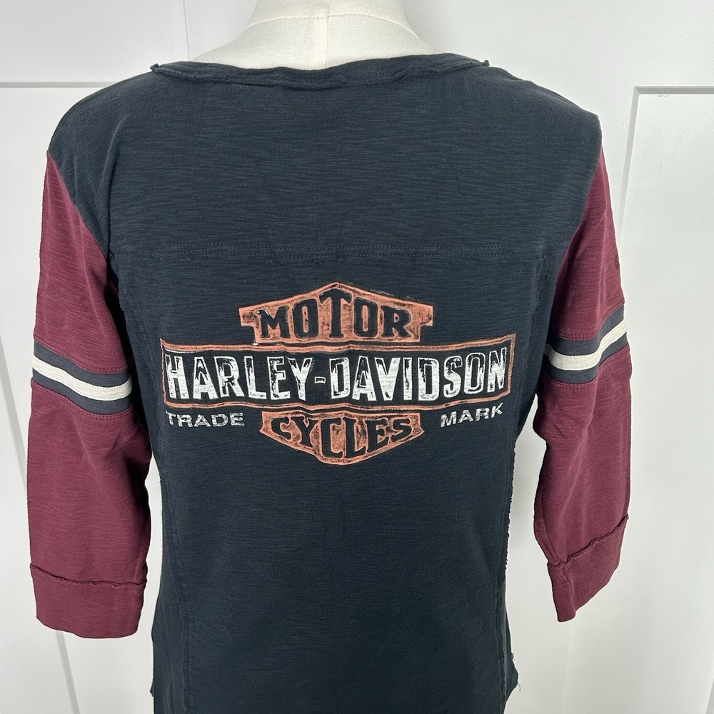 Harley-Davidson Women's Lace-Up Knit Logo Top Black Burgundy Scoop Neck LARGE - Picture 5 of 10